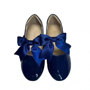 Estine Royal Blue Mary Jane Bow Slip On Flats Dress Shoes Girl’s Size 13